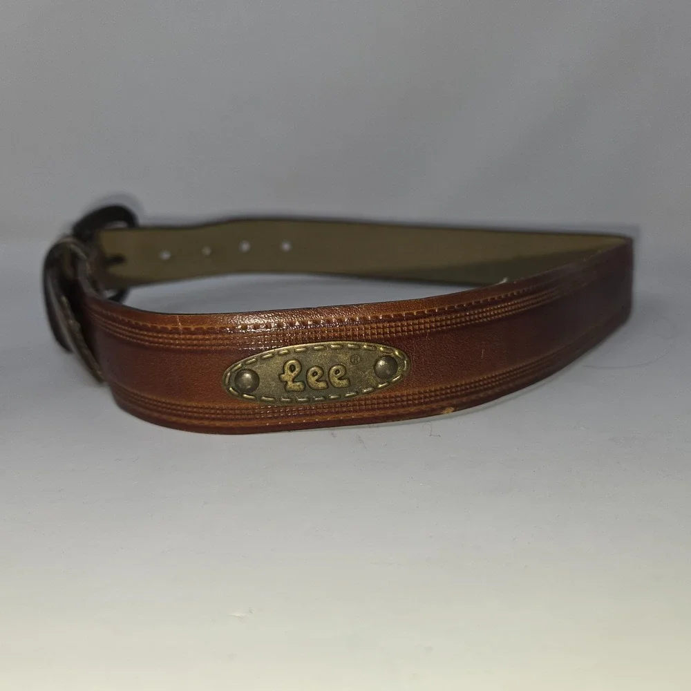 Vintage Lee Jeans Leather Boy's Belt Pair Black Brown 28 Inch Slide Buckle